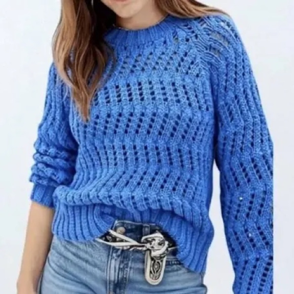 American eagle AE blue crochet Crewneck sweater pullover size medium
